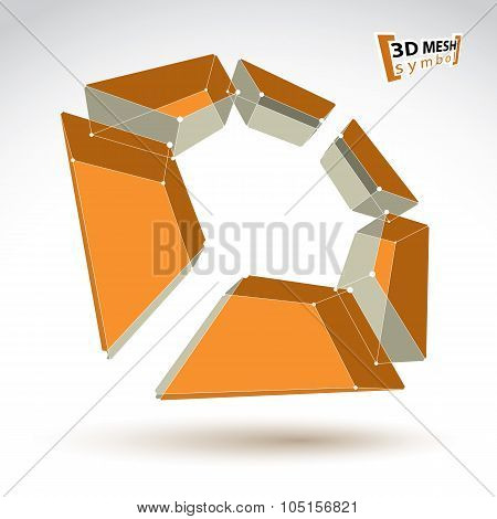 3D Mesh Colorful Cylinder Abstract Object Isolated On White Background, Stylish Geometric Circle Ico