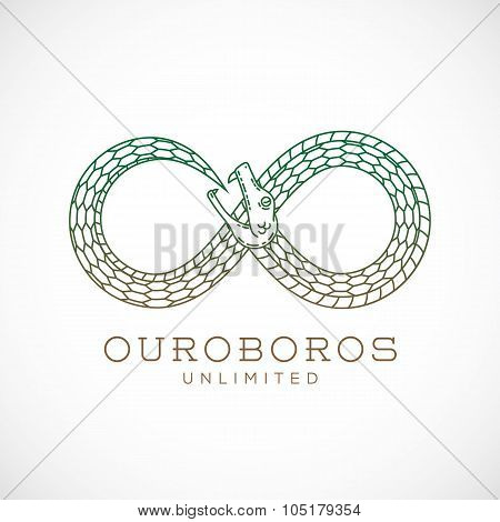 Abstract Vector Infinite Ouroboros Snake Symbol, Sign or a Logo Template in Line Style. Isolated