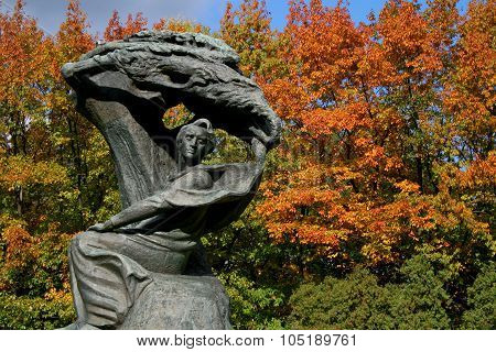 Fryderyk Chopin Monument In Warsaw In Fall Colors