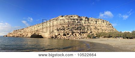 Matala útesy odpolední Panorama