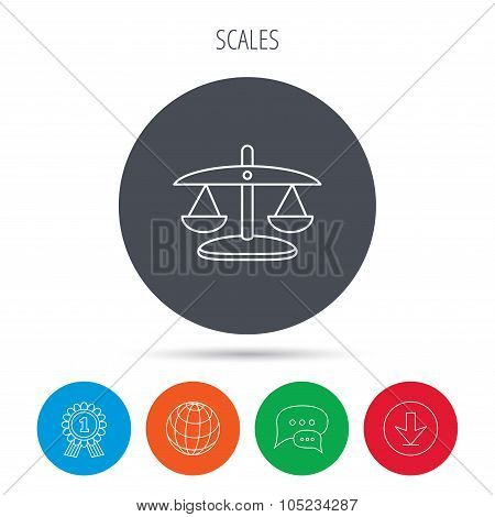 Scales of Justice icon. Law and judge sign.