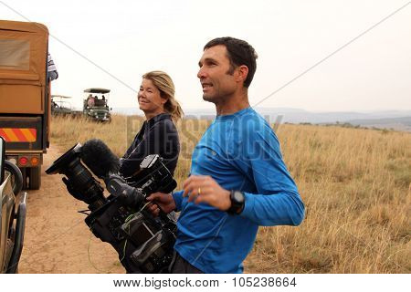 Alex Crawford And Cameraman From Sky News, Covering The Event