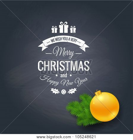 Merry Christmas greetings logo on chalkboard