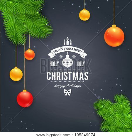 Merry Christmas greetings logo on chalkboard