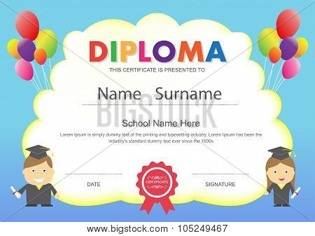 Preschool Kids Elementary School Diploma Certificate Design Template Background