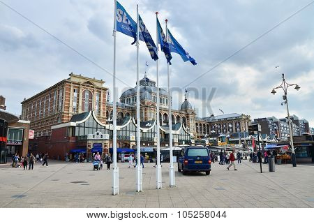 The Hague, Netherlands - May 8, 2015: Tourists At Kurhaus Of Scheveningen, The Hague
