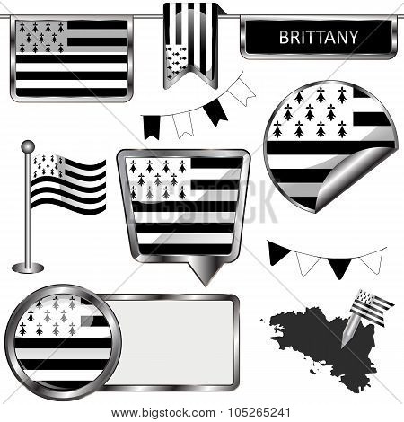 Glossy Icons With Flag Of Brittany