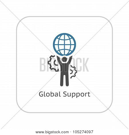 Global Support Icon. Flat Design.