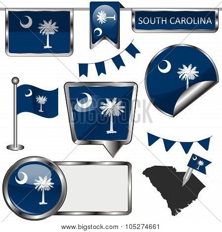 Glossy Icons With Flag Of South Carolina