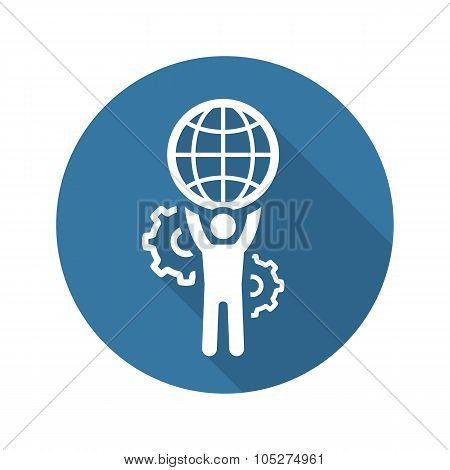 Global Support Icon. Flat Design.