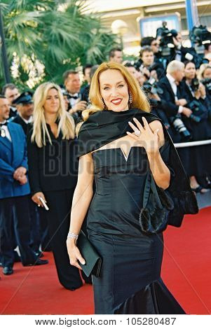 CANNES, FRANCE - MAY 19: Jerry Hall attends the 57th Cannes Film Festival screening of film 'Carnet de voyage'at the Grand Theatre Lumiere, on May 19,2004 in Cannes, France
