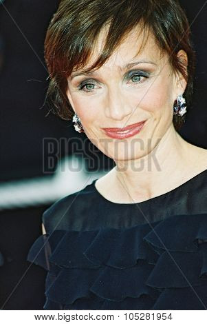 CANNES, FRANCE - MAY 25: Actress Kristin Scott Thomas arrives for French director Nicole Garcia's film 'L''adversaire' The 55th Cannes film festival May 25, 2002 in Cannes, France