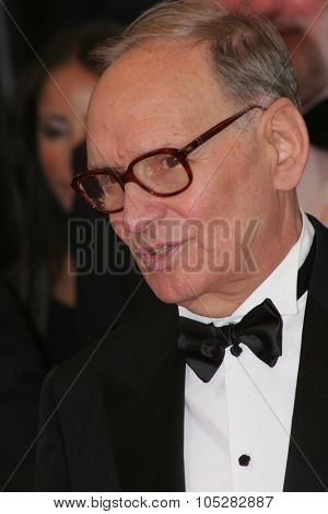 CANNES, FRANCE - MAY 25: Composer Ennio Morricone arrives at the premiere for the film 'We Own The Night' at the Palais des Festivals during the 60  Cannes  Festival on May 25, 2007 in Cannes, France