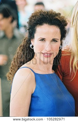 CANNES, FRANCE - MAY 15: Andie MacDowell at  Cannes for L'Oreal hair models the Palais des Festivals on May 15, 2000 in Cannes, France