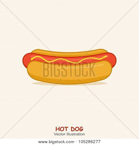 Hot Dog with shadow in flat style. Vector