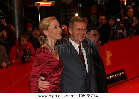 BERLIN, GERMANY - FEBRUARY 13: German President Christian Wulff and his wife Bettina  attend the 'Pina' Premiere during of the 61st Berlin Film Festival at  Palace on February 13, 2011 in Berlin, Germany.