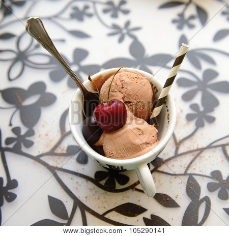 Chocolate icecreams with cherry on top
