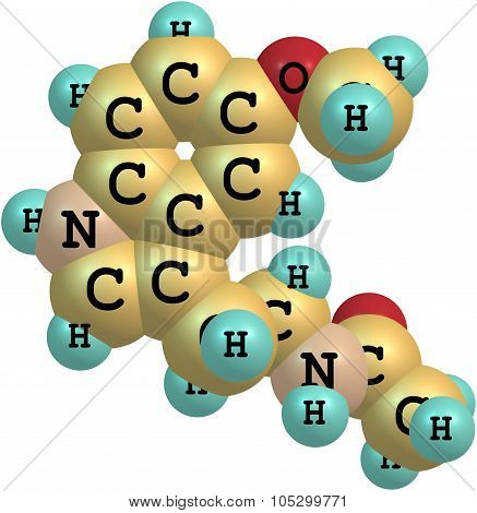 Molecule of Melatonin isolated on white