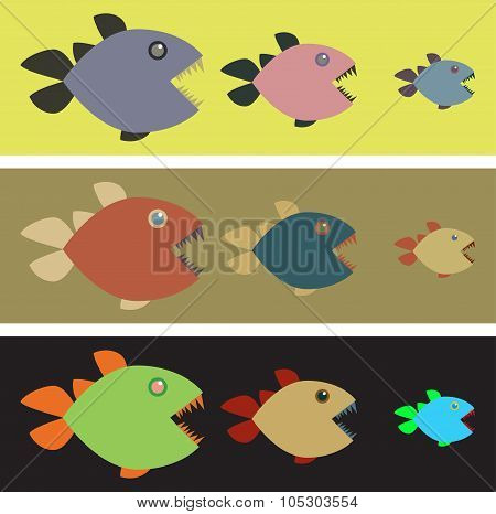 Background with colored piranhas