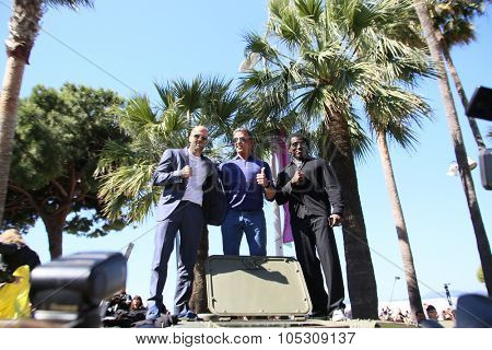 CANNES, FRANCE - MAY 18: Dolph Lundgren, Harrison Ford, Mel Gibson, Sylvester Stallone, Wesley Snipes attend a photocall for 'The Expendables 3' at the Carlton Hotel on May 18, 2014 in Cannes, France.