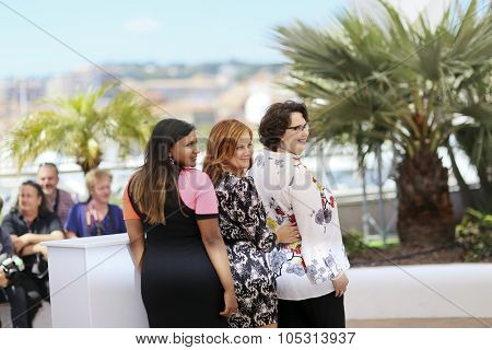 Phyllis Smith, Amy Poehler and Mindy Kaling attend the 'Inside Out' photocall during the 68th annual Cannes Film Festival on May 18, 2015 in Cannes, France.