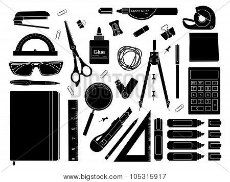 Stationery tools silhouettes