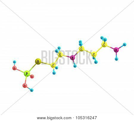 A model of a molecule of Amifostine. It is used as a cancer treatment both in chemotherapy and radiotherapy