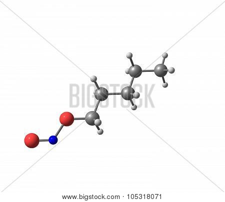 A model of Amyl Nitrite. It is used to treat angina and as an antidote to cyanide poisoning. 3d