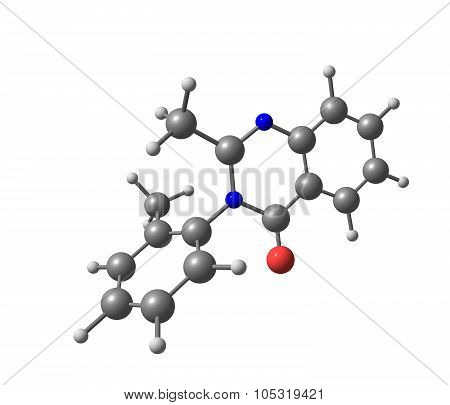 A model of Methaqualone a hypnotic or soporific drug used to treat insomnia. Commonly known as Quaaludes or Parest. 3d illustration