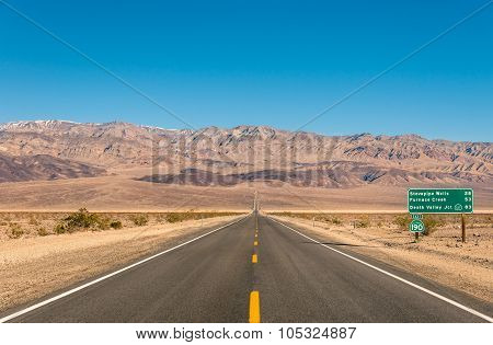Death Valley, California - Empty Infinite Road In The Desert