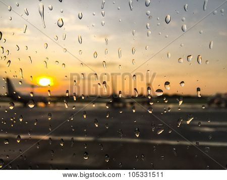 Blur dew drop on airplane window