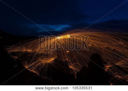 Motion Fire Show Amazing At Night
