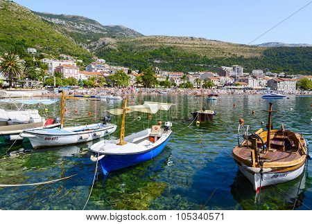 Boats At Quay Of Resort Town Petrovac, Montenegro