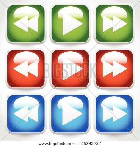 Rewind, Play, Fast Forward Navigation Buttons. Editable Vector Graphics.