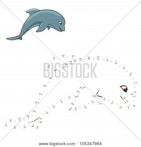 Connect the dots to draw game dolphin vector