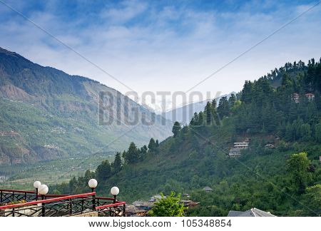 View of Kulu valley with Himalaya range in background