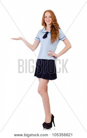 Schoolgirl isolated on the white
