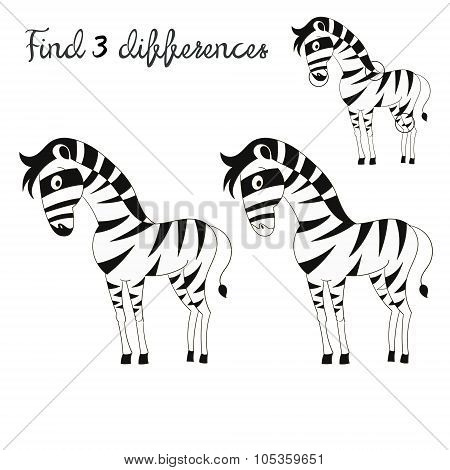 Find differences kids layout for game zebra