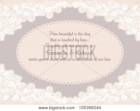 Invitation wedding card with beautiful lace decorations