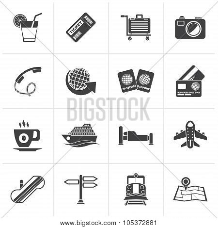 Black Travel and vacation icons