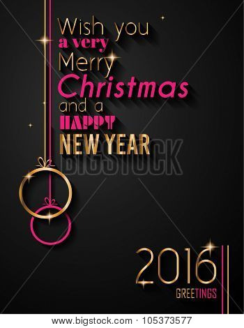 2016 Christmas and Happy New Year Party flyer. Complete layout with space for text for your dinner invitation, xmas parties or new year's eve party flyer.