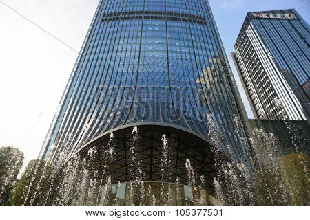 SHENZHEN, CHINA - MAY 28, 2014: area around the KK100. The KK100, formerly known as Kingkey 100 and Kingkey Finance Center Plaza, is a supertall skyscraper in Shenzhen, Guangdong province, China.