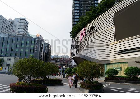 SHENZHEN, CHINA - MAY 28, 2014: area around the KK100. The KK100, formerly known as Kingkey 100 and Kingkey Finance Center Plaza, is a supertall skyscraper in Shenzhen, Guangdong province, China.
