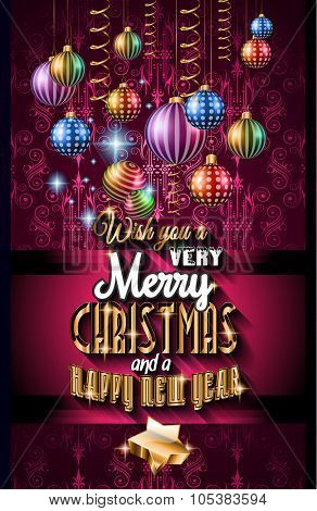 2016 Christmas and Happy New Year Party flyer. Complete layout with space for text for your dinner invitation, xmas parties or new year's eve party flyer.