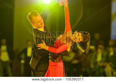 Minsk, Belarus - September 26, 2015: Artem Kazyra And Anastasiya Veslova Perform Vip Show Case Dance
