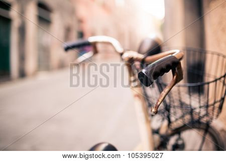 City Bicycle Handlebar, Bike Over Blurred Beautiful Bokeh Background