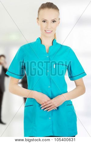 Beautiful smiling caucasian woman doctor.