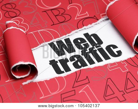 Web development concept: black text Web Traffic under the piece of  torn paper