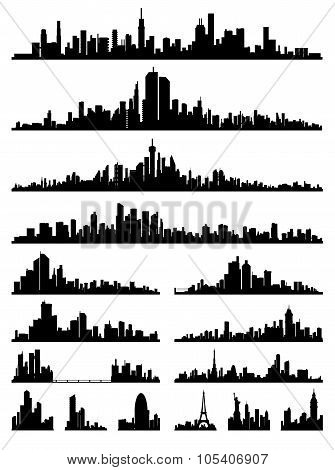set of detailed city ??silhouette vector