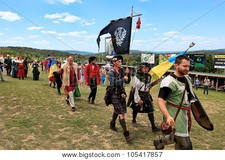 Vatra, Moldova. June 28, 2015. Medieval Festival. Historic Clubs From Europe - Theatrical Performanc